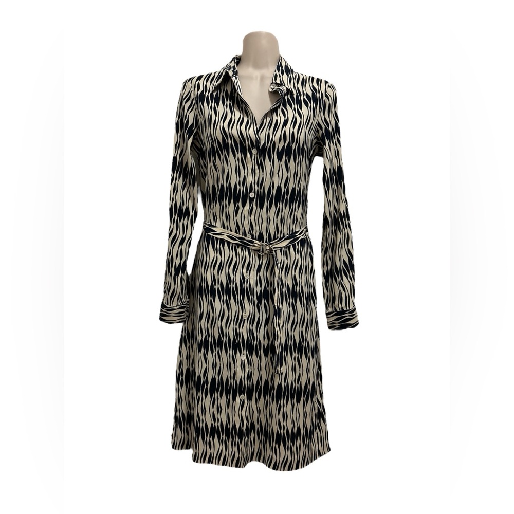 Theory Black and Cream Long Sleeve Shirt Dress